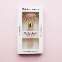 Load image into Gallery viewer, Mei Apothecary Mini Rose Quartz Facial Roller Beauty Tool
